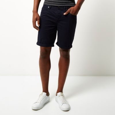 Navy slim five pocket bermuda shorts